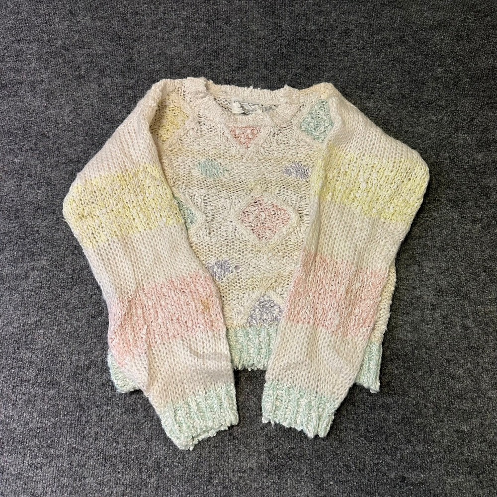 Margules Sweater Womens Size L Pastel Cream Pink Yellow Knit Vintage Pullover
